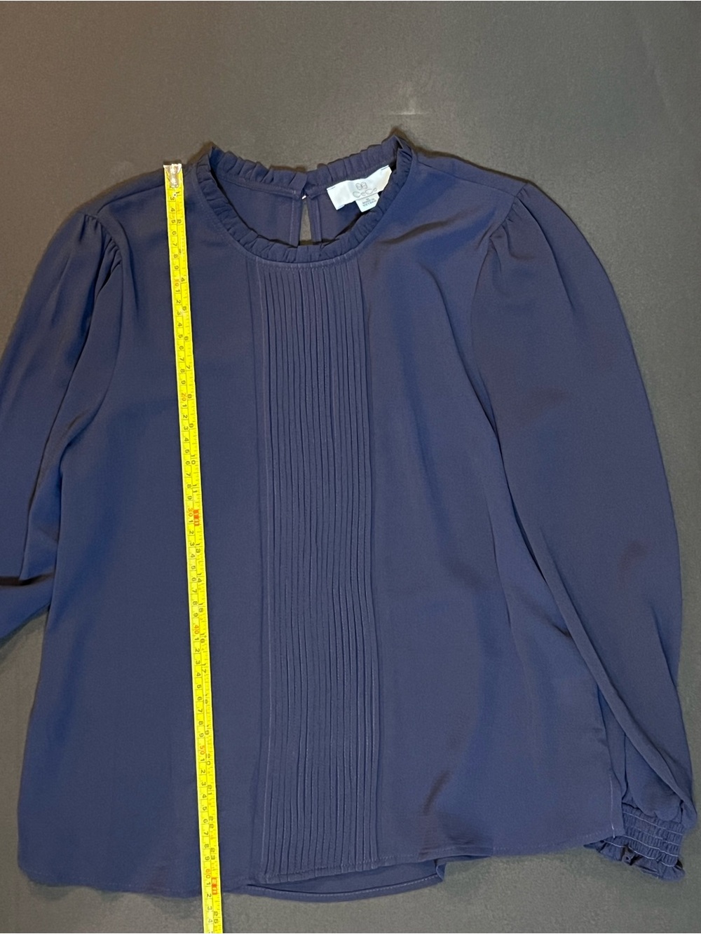 CeCe Dark Navy Pintuck Ruffle-Neck Long Sleeve Blouse - Picture 13 of 14